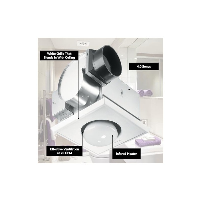 Broan® Ceiling Bathroom Exhaust Fan/Infrared Heater, 70 CFM, 250-Watt