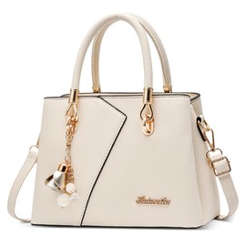 DORRISO Fashion Handbag Women's Elegant Tote Bag with Chic Flower Pendant Handbag for Shopping Travel Holiday Business Afternoon Tea PU Leather Women's Messenger Bags, White, Handbags