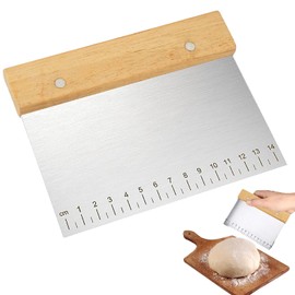 Dough Scraper, Stainless Steel, Dough Card Stainless Steel with Non-Slip Wooden Handle and Measuring Scale, Multi-Purpose Baking Dough Cutter, Kitchen Spatula, Scraper, Kitchen Dough Card, Bread for