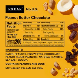 RXBAR Protein Bars, 12g Protein, Gluten Free Snacks, Peanut Butter Chocolate (6 Boxes, 30 Bars)