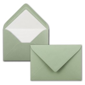 100 envelopes in eucalyptus (green) with white lining - envelopes in DIN B6 format - 12.5 x 17.6 cm - silk lining - wet glue