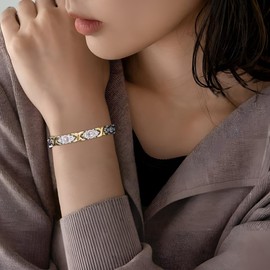 HyyMe Magnetic Bracelet, Adjustable Size, Static Removal Bracelet, For Women, 4 in 1 Magnets, Magnet, Germanium, Women's, Gentle Pop, Diamond Sparkle, Birthday Gift, Valentine's Day Gift, Stainless