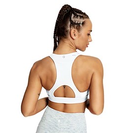 QUEENIEKE Women's Medium Support Back Pocket Energy Sport Bra Cotton Feel Size L Color White Back Pocket