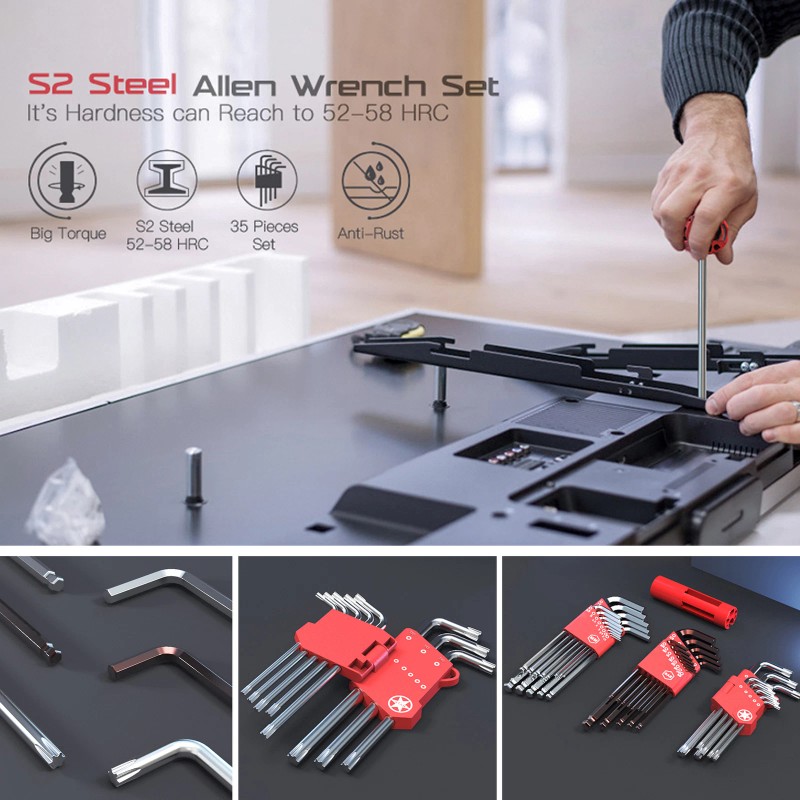 Meterk 35PCS T-Handle Allen Wrench Kit MK51（Included S2 material) K1L4