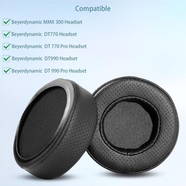 DT990 Ear pads Replacement Compatible with Beyerdynamic DT 990 Pro DT 770 Pro DT990 DT770 Pro MMX 300 Headsets Earpads Cushion(Punched Protein Leather/Memory Foam)