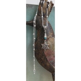 Star Of David Necklace Handmade Sterling Chain Green Accent