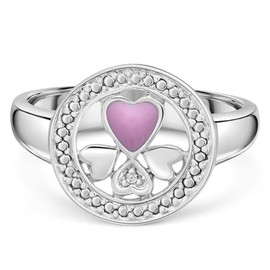 MATERIA by Matthias Wagner Women's Rings 925 Silver Hearts with Enamel Pink Zirconia Rhodium-Plated Round, Zirconia enamel