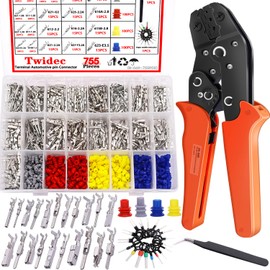 Twidec/755Pcs 21Type Car Electrical Wire Terminal 1/1.5/1.8/2.2/2.8/3.5mm Connector Pins Terminal Auto Electric Connector Non-Insulated Plug Removal Male Female Crimp Pins With Crimping Pliers