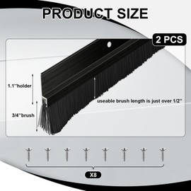Frienda 2 Set Aluminum Black Door Sweep with Screws Length Door Brush Sweep for Gaps up to 1" Roll up Door Brush Seal for Bottom of Exterior Home Gate Garage Threshold for Stripping (1 x 36 Inch)