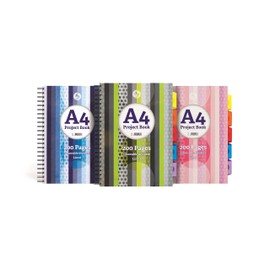 Silvine A4 Project Book 200 Pages With 5 Movable Dividers Lined Spiral Notebook