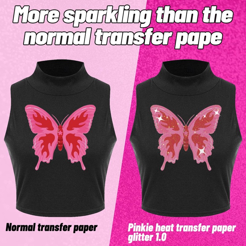 Pinkie Iron on Transfers Paper for Dark T Shirts glitter