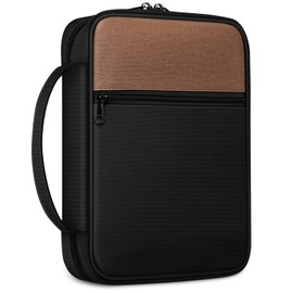 FINPAC Bible Cover Small Size Church Study Book Carrying Bag, Bible Protective Case with Handle and Zippered Pocket for Men Women Mother Lady, Black & Brown