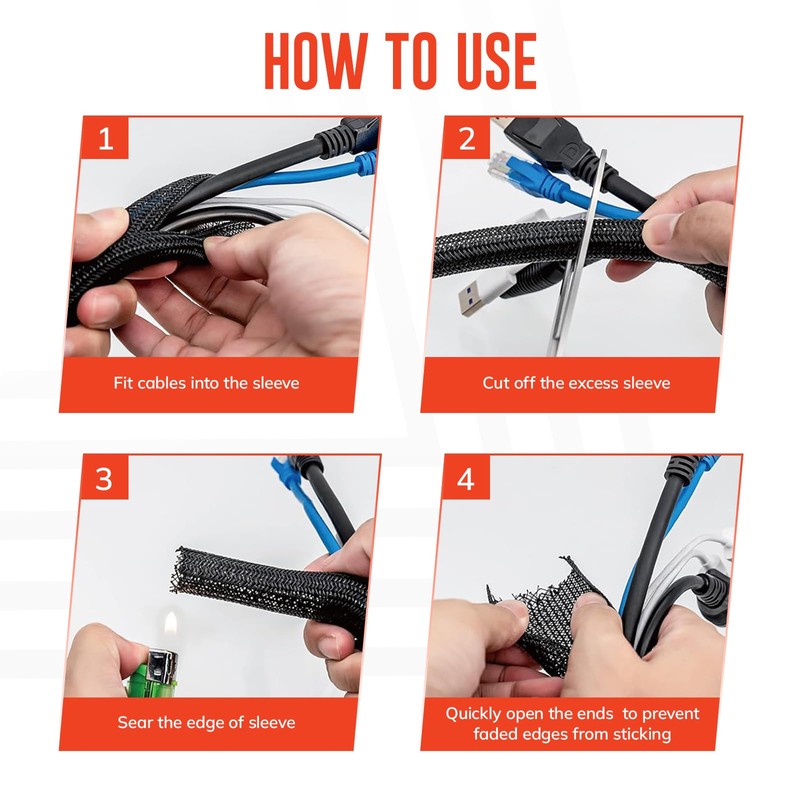 ZAVIA Cable Tidy Sleeve | Wire Covers for Cables 10ft-1/2inch
