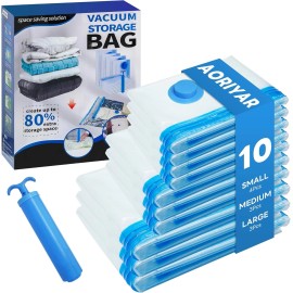 Aoriyar 10 Pack Vacuum Storage Bags for Clothes, Blankets & Pillows – Large Space Save