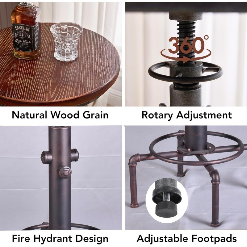 Topower Industrial Bar Table 31.5-41.3" Adjustable Pub Table Kitchen Dining