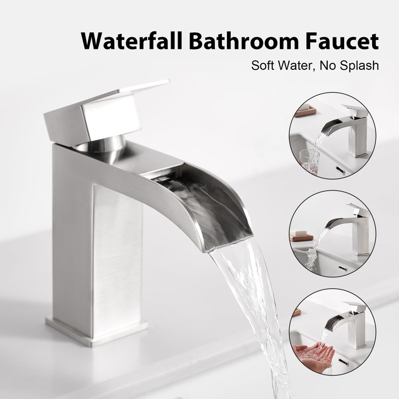Faustina Wide Open Spout Waterfall Bathroom Faucet Single Handle,Single Hole