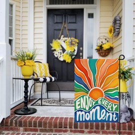 Enjoy Every Moment Summer Garden Flags for Outside Burlap 12x18 Inch Double Sided, Sunshine Sign Small Flag Farmhouse Holiday Yard Lawn Outdoor Decorations DF545