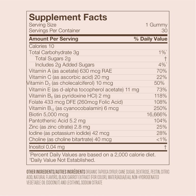 VEGAMOUR GRO Biotin Gummies, Strawberry Flavor with 5000 mcg Biotin,