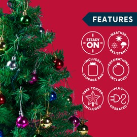 Joiedomi 24"/2FT Mini Christmas Tree Tabletop Set with Clear LED Lights, Artificial Mini Christmas Tree with Star Treetop and Hanging Ornaments, Best DIY Xmas Decorations