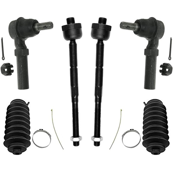 Detroit Axle - Complete 6pc Inner Outer Tie Rod w/Rack and Pinion Boot Kit - 4WD & 2WD Torsion Bar Suspension fits 2004-2005 Chevy Colorado and Canyon 4x4 + 2WD Torsion Bar