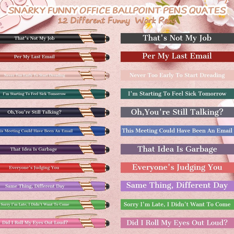 Snarky Funny Office Pens,12 Pcs Negative Sarcastic Hilarious Quotes Work