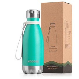 koodee Insulated Water Bottle, 9 oz Stainless Steel Double Wall Vacuum Flask Cola Shape Leak Proof Sports Water Bottle (Aquamarine Blue)
