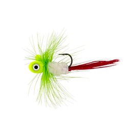 Northland Fishing Tackle Tungsten Flat Fry Fly Jig, Real Feather, Sonar-Friendly Panfish Jig for Crappie, Bluegill, and Perch, 1/16 Oz, Glo Chartreuse