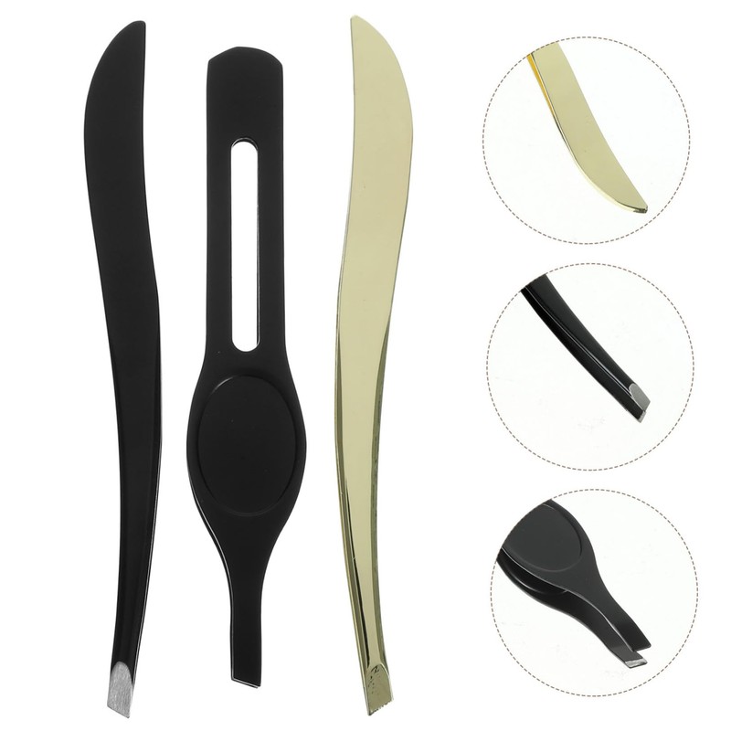 Healeved 3 Sets Ergonomic Handle Eyebrow Clip Tweezers Set Eyebrow