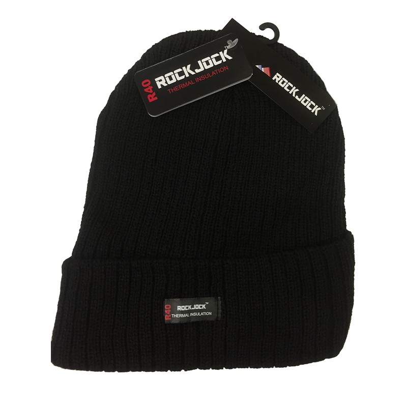 Black 'Rockjock' Thermal Thinsulate Winter Hat (Style: Chunky Rib Knit