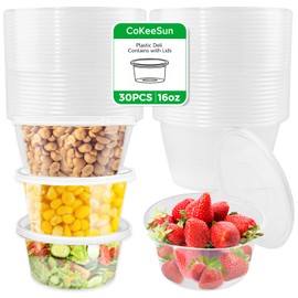 CoKeeSun Pack of 30 Round Storage Containers with Lids, 450 ml/16 oz Food Storage Containers, Leak-Proof, Small Tins with Lids for Food Containers, Sauces, Dips, Spices, Reusable