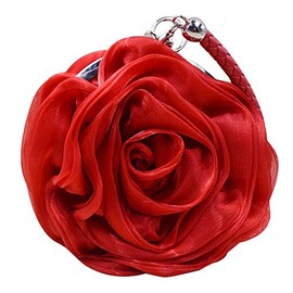 Goclothod Women Rose Shaped Clutch Soft Satin Wristlet Handbag Wedding Party Purse Red