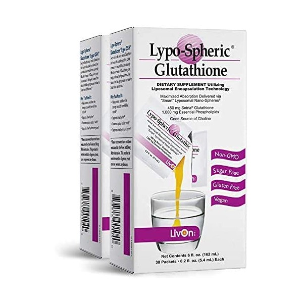 Lypo–Spheric Glutathione - 2 Cartons (60 Packets) – 450 mg Glutathione Per Packet – Liposome Encapsulated for Improved Absorption– Professionally Formulated, 100% Non–GMO