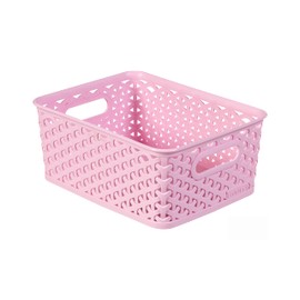 Curver My Style Rattan Effect Set of 4 Kitchen, Living room, Bathroom, Bedroom, Utility Small Rectangular Storage Baskets 4 Litres - Pink