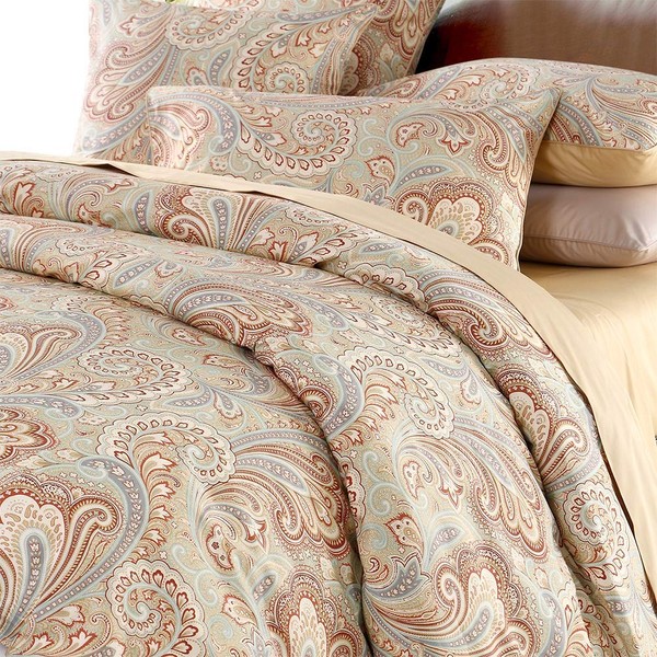 Luxury Paisley Bedding Design 800 Thread Count 100% Cotton 3Pcs Duvet Cover Set,King Size,Khaki