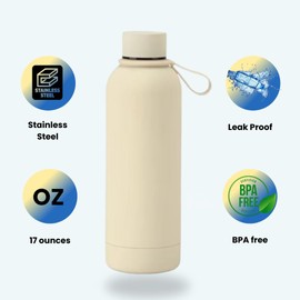 Insulated Water Bottle -17 oz Stainless Steel Rubber Coated Double Wall Water Bottles - Water Thermos Leakproof Lightweight,BPA Free - Gym Water Bottle (Beige)