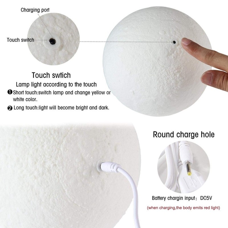 Mayround 3D Full Moon Lamp, 15cm/5.9 Inch LED Lunar Moon
