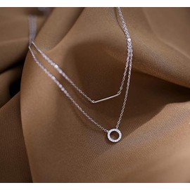 Layered Necklace Disc Choker Necklace for Women Silver Layering Bar Circle Choker Necklace (Silvery, One Size)