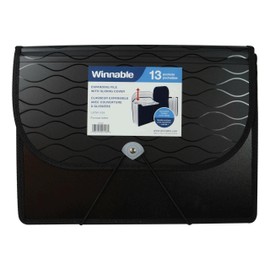 Winnable Expanding File with Sliding Cover, Letter Size, 13 Pockets, Black