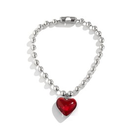 Fuqimanman2020 Chunky Big Love Heart Choker Necklace Pendant Adjustable Velvet Chain Glass Crystal Heart for Women Y2K Jewelry Accessories-Red C
