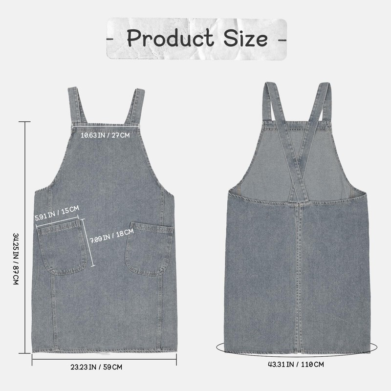 Surblue Cotton Denim Apron With 2 Pockets, Cross Back Aprons