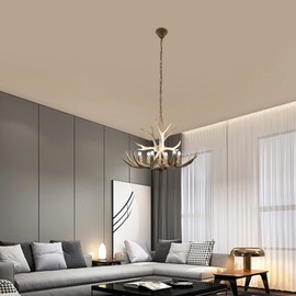 OCASAMI Antler Chandelier, Deer Antler Chandelier Rustic Chandelier Vintage Style 6 Deer Lighting Lamp Farmhouse Pendant Lamp Retro Country Style Chandelier for Living Room Bedroom Dining Room