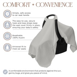 Muslin Cotton Baby Car Seat Covers Soft Breathable Car Seat Cover Universal Sun Protection Canopy for Baby Comfortable Infant Carseat Canopy Lightweight Summer Stroller Sun Shade Cover