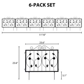 Decorative Garden Fence 6 Pack, 23.6in (H) x 11.8ft (L) Rustproof Metal Border Fences Decor Animal Barrier for Yard Outdoor