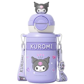 Kuromi Purple Stainless Steel Insulated Water Bottle (Spout & Straw) with Strap 550ml