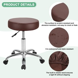 M METERXITY 2-Pack Bar Stool Covers Round, for 12-14 Inch Chair Waterproof PU Seat Covers with Elastic Bands for Bar Stool/Round Cushion [Coffee]