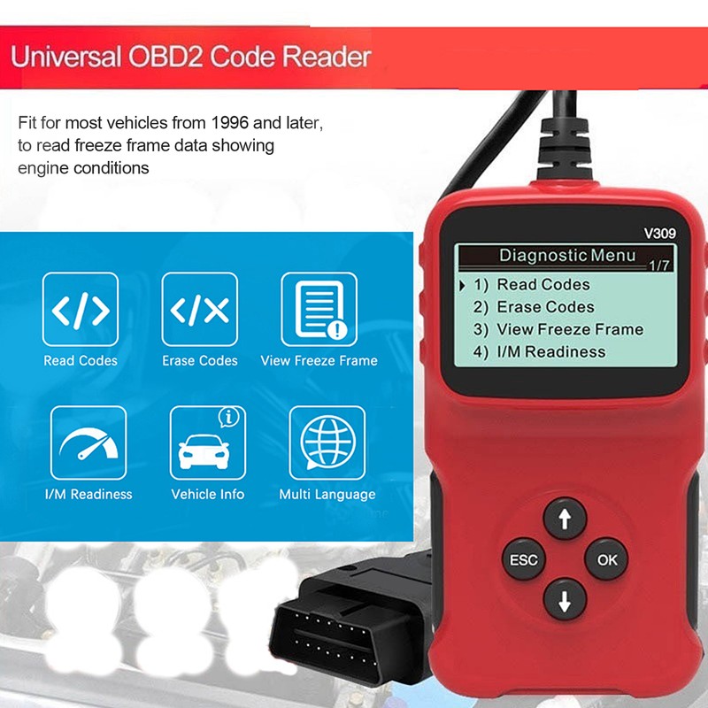 Car OBD2 Diagnostic Scanner Engine Fault Detector 5 Language Code