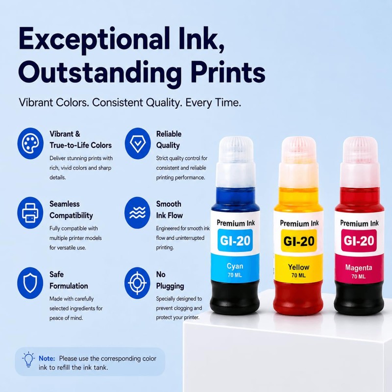 GI-20 Ink Refill Bottles Compatible with Canon GI-20 Ink GI20