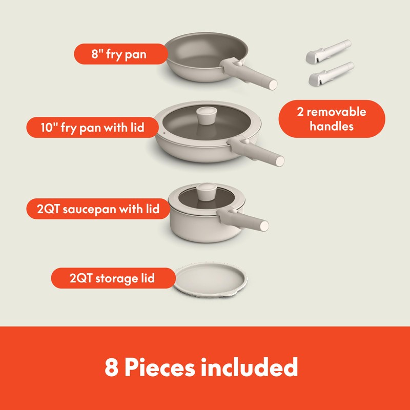 bella 8 Piece Cookware Set, Fits-anywhere™ Kitchenware w EverGood™ Ceramic