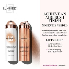LUMINESS Silk Airbrush Spray Foundation & Primer Kit - Full Coverage Foundation, Anti-Aging Formula Hydrates & Moisturizes with Hyaluronic Acid, Aloe Vera & Hydrolyzed Silk (Shade - Deep Rich)