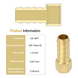 sourcing map Brass Barbed Fitting 1/8" NPT Female to 3/8" Hose ID for Home Brew Pipe Fitting Direct Thread Connector Durable Construction